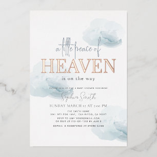Invitación Con Relieve Metalizado Ducha de bebé niño Little Peace of Heaven Blue Clo