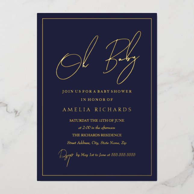 Invitación Con Relieve Metalizado Ducha de bebé Oh bebé niño Marina moderna  (Anverso)