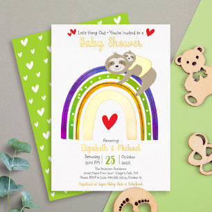 Invitación Con Relieve Metalizado Ducha de Bebé Perezoso Arcoíris Sin Género Oro Rea