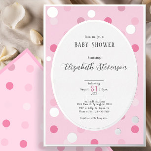 Invitación Con Relieve Metalizado Ducha de Bebé Puntos Clásicos Rosados Plateados