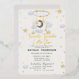 Invitación Con Relieve Metalizado Ducha de bebé Twinkle Little Star neutral en cuant