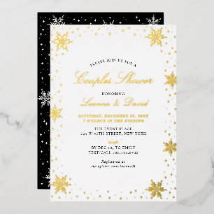 Invitación Con Relieve Metalizado Ducha de boda de invierno dorada y negra