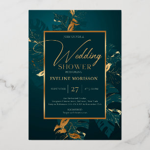 Invitación Con Relieve Metalizado Ducha de boda de verde esmeralda y papel de oro re