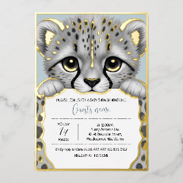 Invitación Con Relieve Metalizado Ducha de Cub Bebé Azul