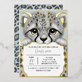 Invitación Con Relieve Metalizado Ducha de Cub Bebé Azul