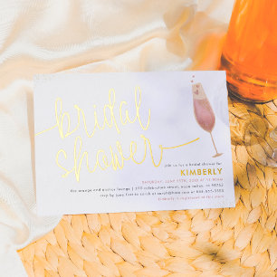 Invitación Con Relieve Metalizado Ducha de novia acuarela champán ducha de novia