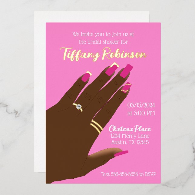 Invitación Con Relieve Metalizado Ducha de novia afroamericana real (Anverso/Reverso)