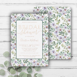 Invitación Con Relieve Metalizado Ducha de Novia Botánico Bohemio Floral Rosa Dorado