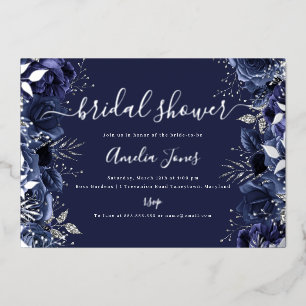 Invitación Con Relieve Metalizado Ducha de Novia con Flores de Rosa Plateado de la M
