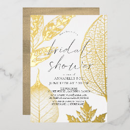 Invitación Con Relieve Metalizado Ducha de Novia con Hojas de Oro Delicadas