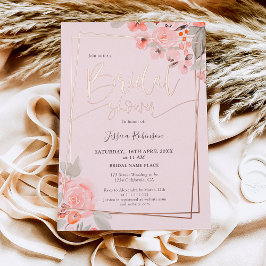 Invitación Con Relieve Metalizado Ducha de novia con rosa dorado floral melocotón en