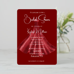 Invitación Con Relieve Metalizado Ducha de Novia con Vestido Rojo