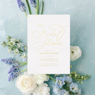 Invitación Con Relieve Metalizado Ducha de Novia de Caligrafía Moderna Minimalista