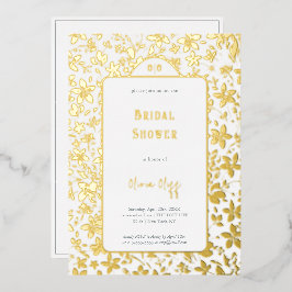 Invitación Con Relieve Metalizado Ducha de Novia de Flores Pequeñas