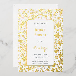 Invitación Con Relieve Metalizado Ducha de Novia de Flores Pequeñas