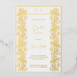 Invitación Con Relieve Metalizado Ducha de novia de Magnolia rosa