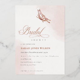 Invitación Con Relieve Metalizado Ducha de novia de mariposa color rosa Rubor