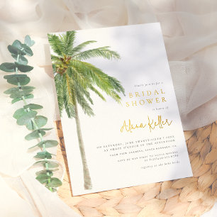 Invitación Con Relieve Metalizado Ducha de Novia de Palma Tropical Brillante con Acu