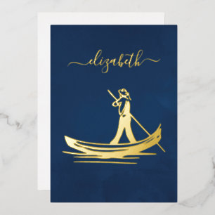 Invitación Con Relieve Metalizado Ducha de novia de vino italiano azul marino y dora