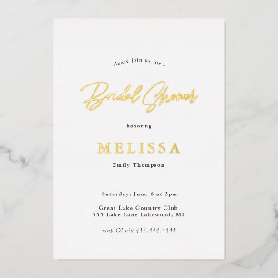 Invitación Con Relieve Metalizado Ducha de Novia Dorada con Letra Moderna