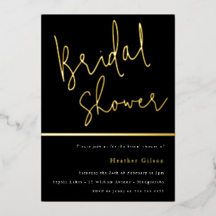 Invitación Con Relieve Metalizado Ducha de Novia Dorada y Negra Dorada