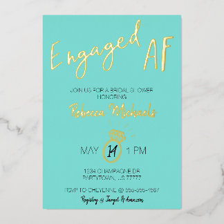 Invitación Con Relieve Metalizado Ducha de Novia Dorado Metálico AF y Azul