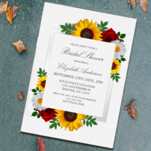 Invitación Con Relieve Metalizado Ducha de novia floral tradicional
