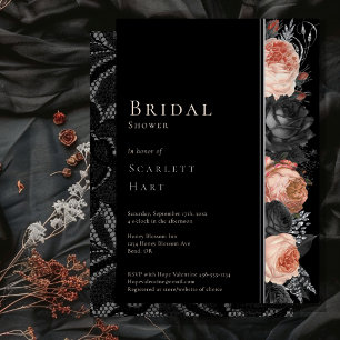Invitación Con Relieve Metalizado Ducha de Novia FOIL Gótico Vintage Negro Rubor