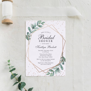 Invitación Con Relieve Metalizado Ducha de Novia Geométrica de Eucalipto Real