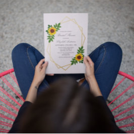 Invitación Con Relieve Metalizado Ducha de novia geométrica de girasol