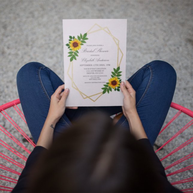 Invitación Con Relieve Metalizado Ducha de novia geométrica de girasol (Subido por el creador)