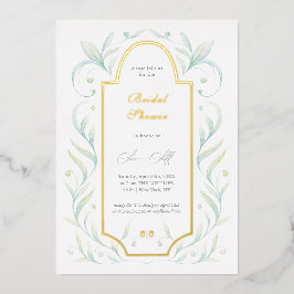 Invitación Con Relieve Metalizado Ducha de Novia Hojas Verdes