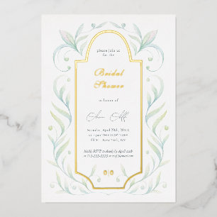 Invitación Con Relieve Metalizado Ducha de Novia Hojas Verdes