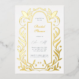 Invitación Con Relieve Metalizado Ducha de Novia Hojas Verdes