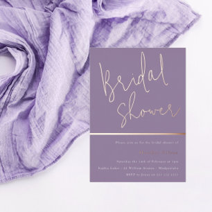 Invitación Con Relieve Metalizado Ducha de Novia Lavanda Púrpura y Rosa Dorado