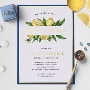 Invitación Con Relieve Metalizado Ducha de Novia Mediterránea de Baldosa con Lámina