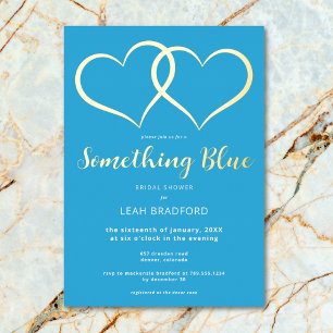 Invitación Con Relieve Metalizado Ducha de Novia Minimal Dos Corazones Algo Azul