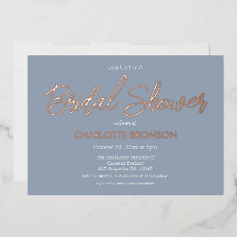 Invitación Con Relieve Metalizado Ducha de Novia Minimalista en Azul Polvo con Letra