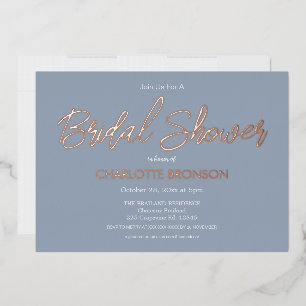 Invitación Con Relieve Metalizado Ducha de Novia Minimalista en Azul Polvo con Letra