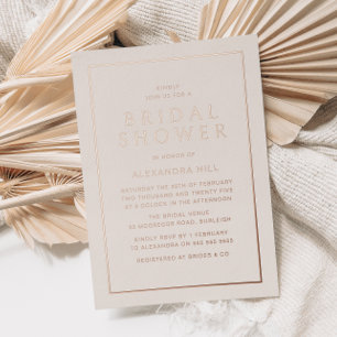 Invitación Con Relieve Metalizado Ducha de Novia Minimalista Moderna en Rose Gold