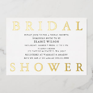 Invitación Con Relieve Metalizado Ducha de Novia Moderna con Letras Simples y Negrit