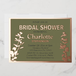 Invitación Con Relieve Metalizado Ducha de novia moderna de hojas botánicas
