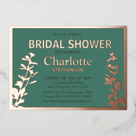 Invitación Con Relieve Metalizado Ducha de novia moderna de hojas botánicas