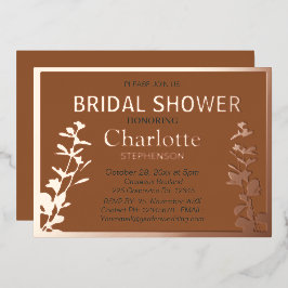 Invitación Con Relieve Metalizado Ducha de novia moderna de hojas botánicas