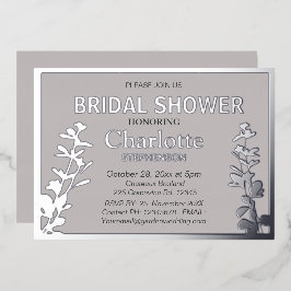 Invitación Con Relieve Metalizado Ducha de novia moderna de hojas botánicas