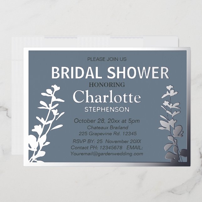 Invitación Con Relieve Metalizado Ducha de novia moderna de hojas botánicas (Sobre)