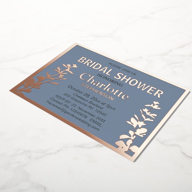 Invitación Con Relieve Metalizado Ducha de novia moderna de hojas botánicas (girado)