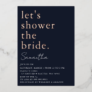 Invitación Con Relieve Metalizado Ducha de Novia Moderna Rosa Dorado Marina