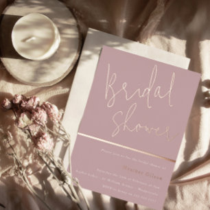 Invitación Con Relieve Metalizado Ducha de Novia Moderna Rosa Polvo Dorado Rosa 