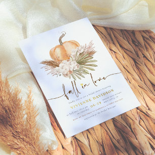 Invitación Con Relieve Metalizado Ducha de Novia Otoñal con Pampas y Calabaza Brilla